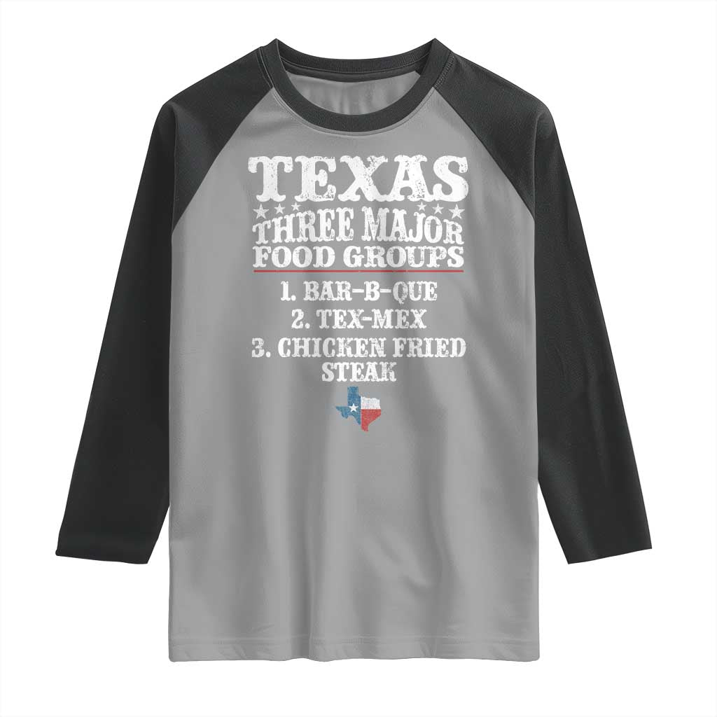 Proud American Texan Raglan Shirt Texas Three Major Food Groups BBQ Tex Mex Chicken TS11 Sport Gray Black Print Your Wear