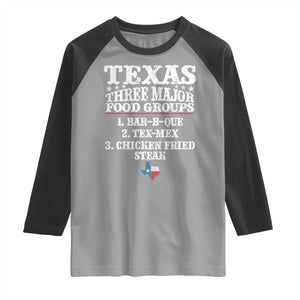 Proud American Texan Raglan Shirt Texas Three Major Food Groups BBQ Tex Mex Chicken TS11 Sport Gray Black Print Your Wear