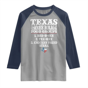 Proud American Texan Raglan Shirt Texas Three Major Food Groups BBQ Tex Mex Chicken TS11 Sport Gray Navy Print Your Wear