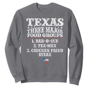 Proud American Texan Sweatshirt Texas Three Major Food Groups BBQ Tex Mex Chicken TS11 Charcoal Print Your Wear