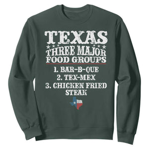 Proud American Texan Sweatshirt Texas Three Major Food Groups BBQ Tex Mex Chicken TS11 Dark Forest Green Print Your Wear