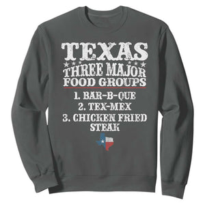 Proud American Texan Sweatshirt Texas Three Major Food Groups BBQ Tex Mex Chicken TS11 Dark Heather Print Your Wear
