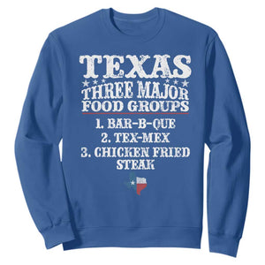 Proud American Texan Sweatshirt Texas Three Major Food Groups BBQ Tex Mex Chicken TS11 Royal Blue Print Your Wear