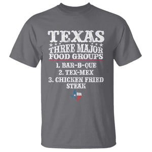 Proud American Texan T Shirt Texas Three Major Food Groups BBQ Tex Mex Chicken TS11 Charcoal Print Your Wear