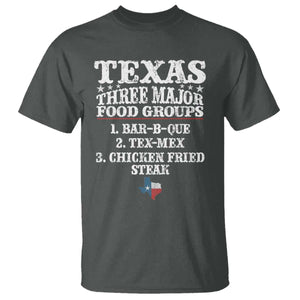 Proud American Texan T Shirt Texas Three Major Food Groups BBQ Tex Mex Chicken TS11 Dark Heather Print Your Wear