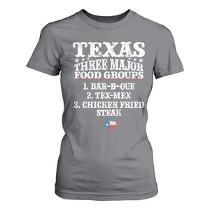 Proud American Texan T Shirt For Women Texas Three Major Food Groups BBQ Tex Mex Chicken TS11 Charcoal Print Your Wear