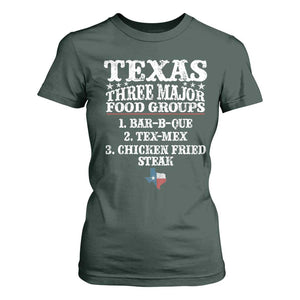 Proud American Texan T Shirt For Women Texas Three Major Food Groups BBQ Tex Mex Chicken TS11 Dark Forest Green Print Your Wear