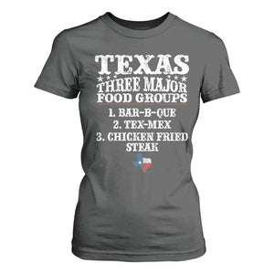 Proud American Texan T Shirt For Women Texas Three Major Food Groups BBQ Tex Mex Chicken TS11 Dark Heather Print Your Wear
