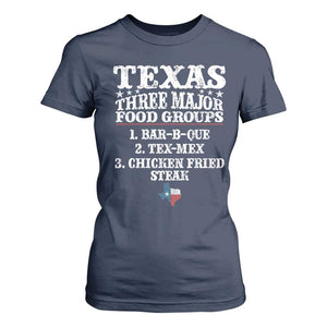 Proud American Texan T Shirt For Women Texas Three Major Food Groups BBQ Tex Mex Chicken TS11 Navy Print Your Wear