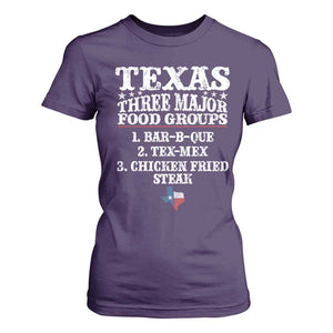 Proud American Texan T Shirt For Women Texas Three Major Food Groups BBQ Tex Mex Chicken TS11 Purple Print Your Wear