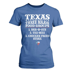 Proud American Texan T Shirt For Women Texas Three Major Food Groups BBQ Tex Mex Chicken TS11 Royal Blue Print Your Wear