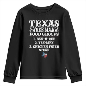 Proud American Texan Youth Sweatshirt Texas Three Major Food Groups BBQ Tex Mex Chicken TS11 Black Print Your Wear