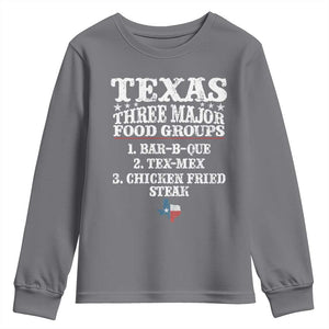 Proud American Texan Youth Sweatshirt Texas Three Major Food Groups BBQ Tex Mex Chicken TS11 Charcoal Print Your Wear