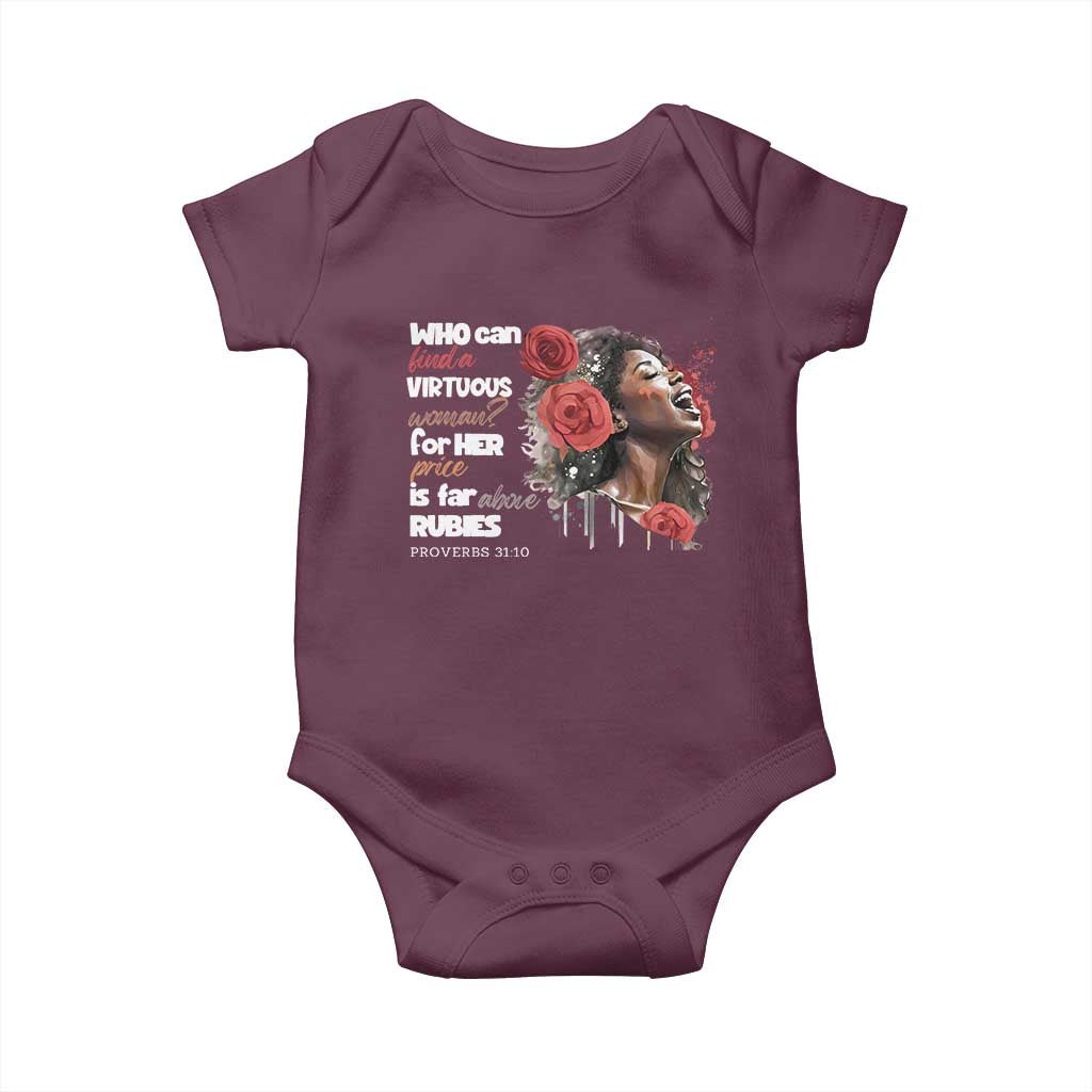 Christian African American Baby Onesie Who Can Find A Virtuous Woman TS11 Maroon Print Your Wear