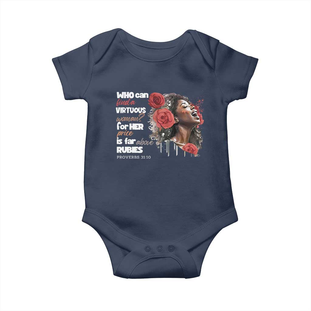 Christian African American Baby Onesie Who Can Find A Virtuous Woman TS11 Navy Print Your Wear