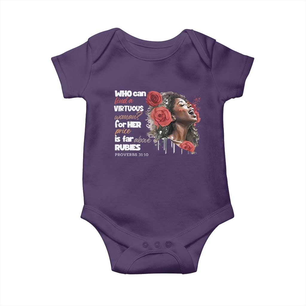 Christian African American Baby Onesie Who Can Find A Virtuous Woman TS11 Purple Print Your Wear