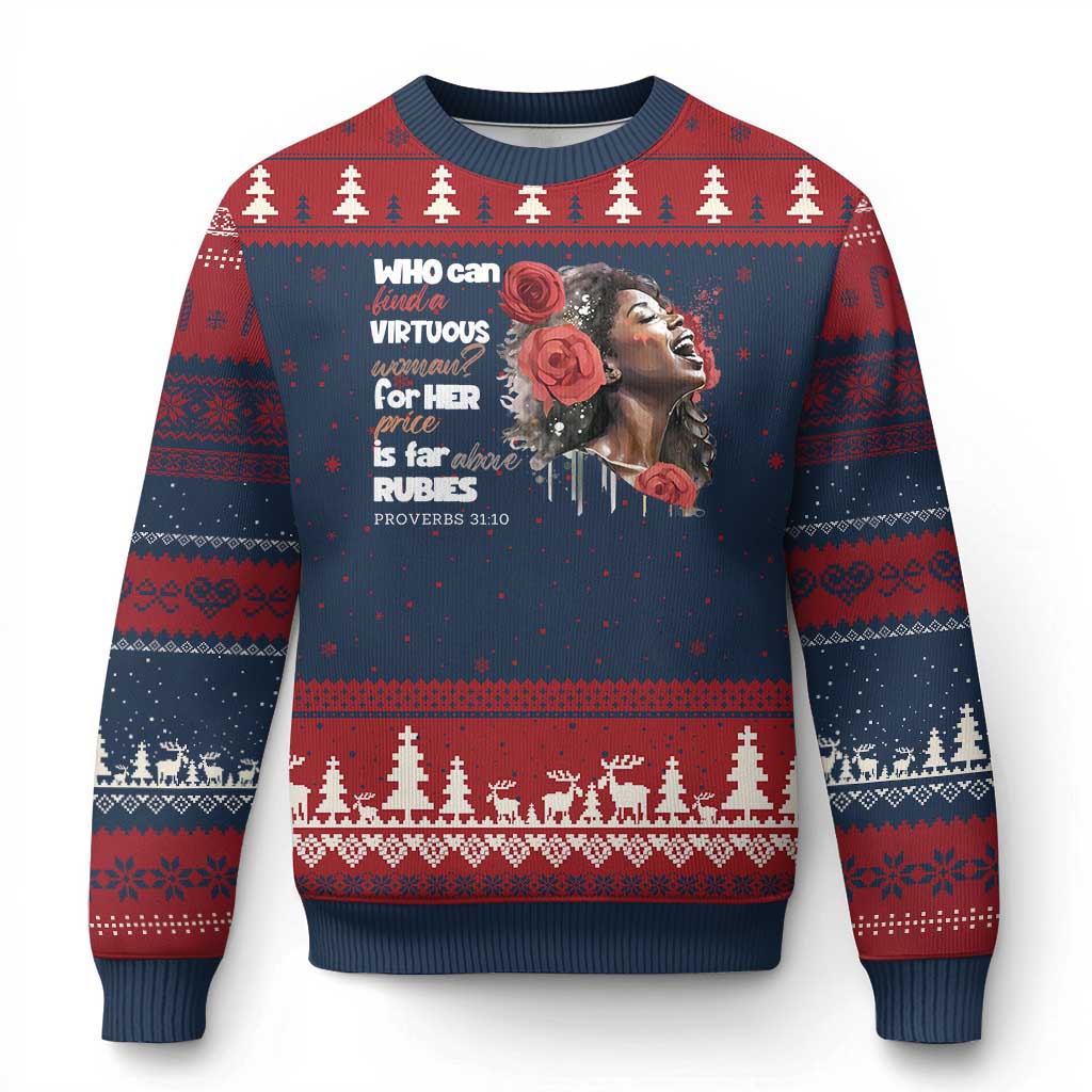 Christian African American Ugly Christmas Sweater Who Can Find A Virtuous Woman TS11 Navy Red Print Your Wear