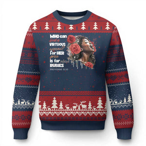 Christian African American Ugly Christmas Sweater Who Can Find A Virtuous Woman TS11 Navy Red Print Your Wear