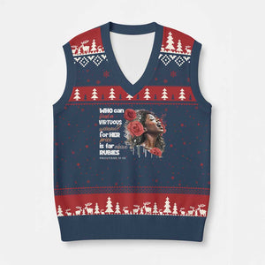 Christian African American V-Neck Knit Sweater Vest Who Can Find A Virtuous Woman TS11 Navy Red Print Your Wear