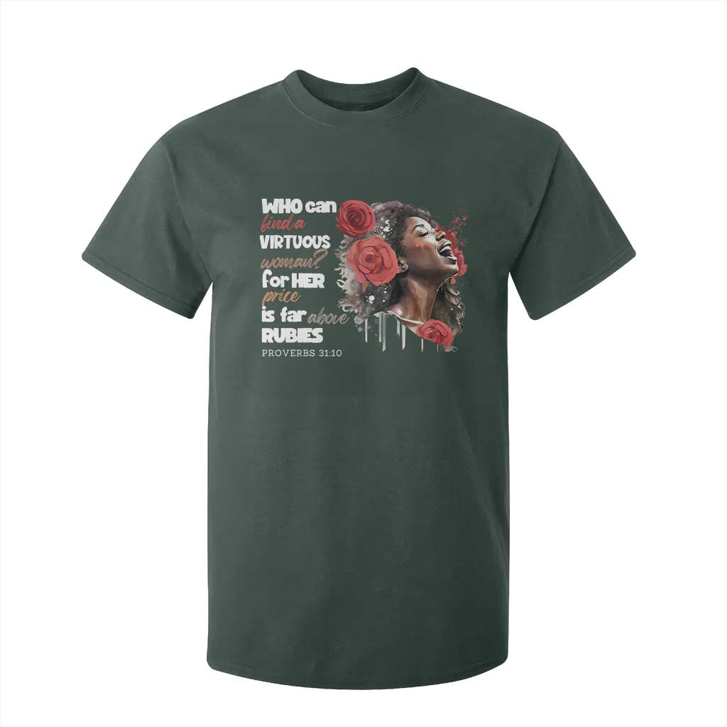 Christian African American T Shirt For Kid Who Can Find A Virtuous Woman TS11 Dark Forest Green Print Your Wear