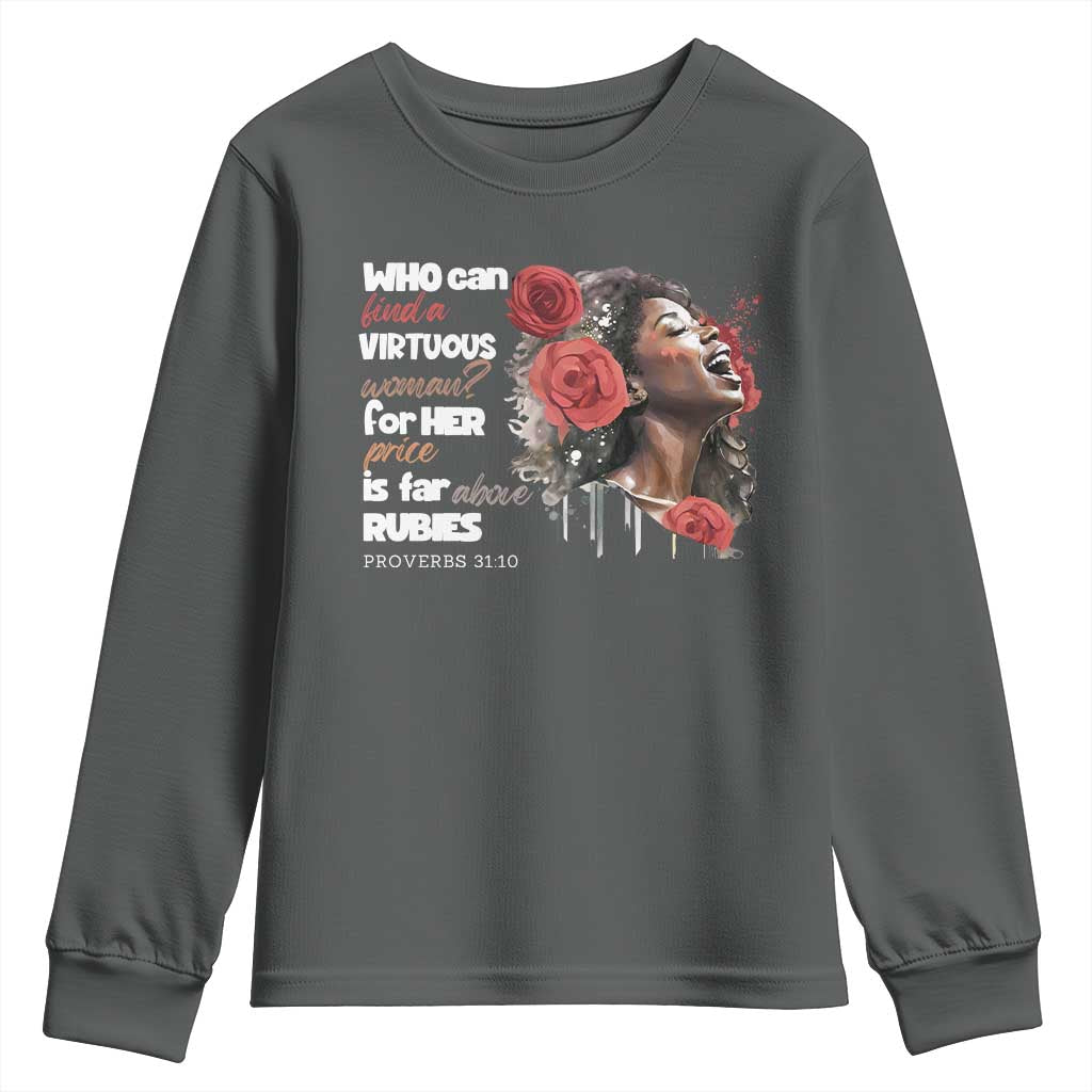 Christian African American Youth Sweatshirt Who Can Find A Virtuous Woman TS11 Dark Heather Print Your Wear