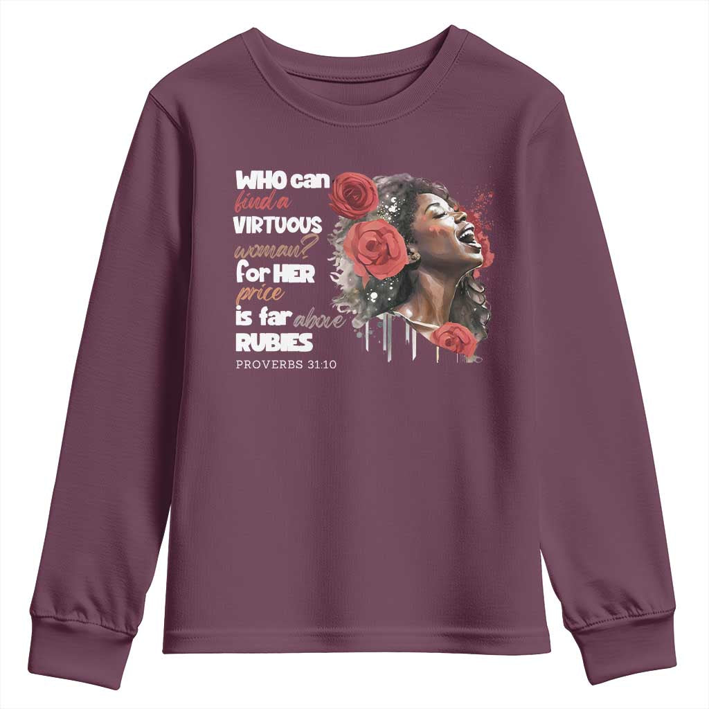 Christian African American Youth Sweatshirt Who Can Find A Virtuous Woman TS11 Maroon Print Your Wear