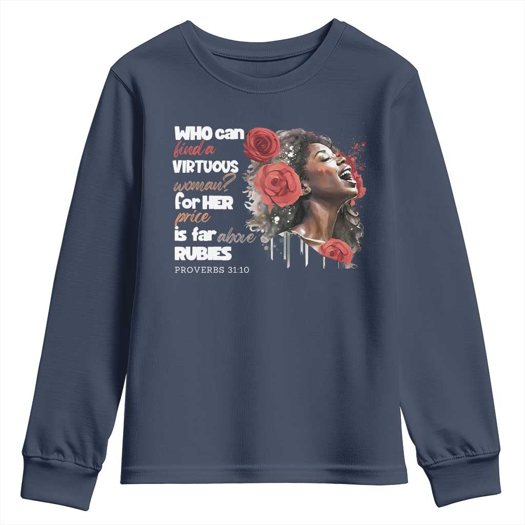 Christian African American Youth Sweatshirt Who Can Find A Virtuous Woman TS11 Navy Print Your Wear