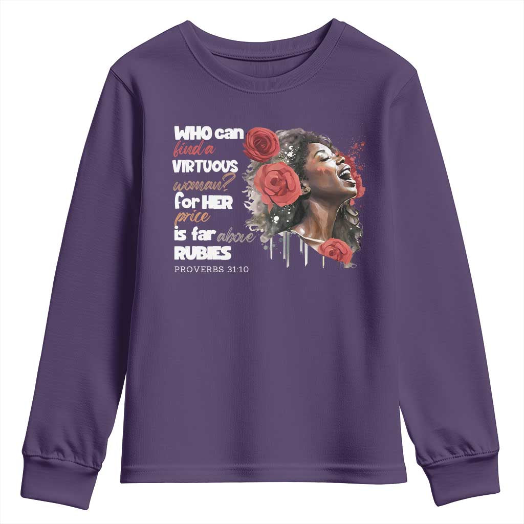 Christian African American Youth Sweatshirt Who Can Find A Virtuous Woman TS11 Purple Print Your Wear
