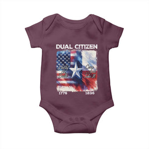 Proud American Texan Baby Onesie Dual Citizen Liberty Or Death Come And Take It TS11 Maroon Print Your Wear