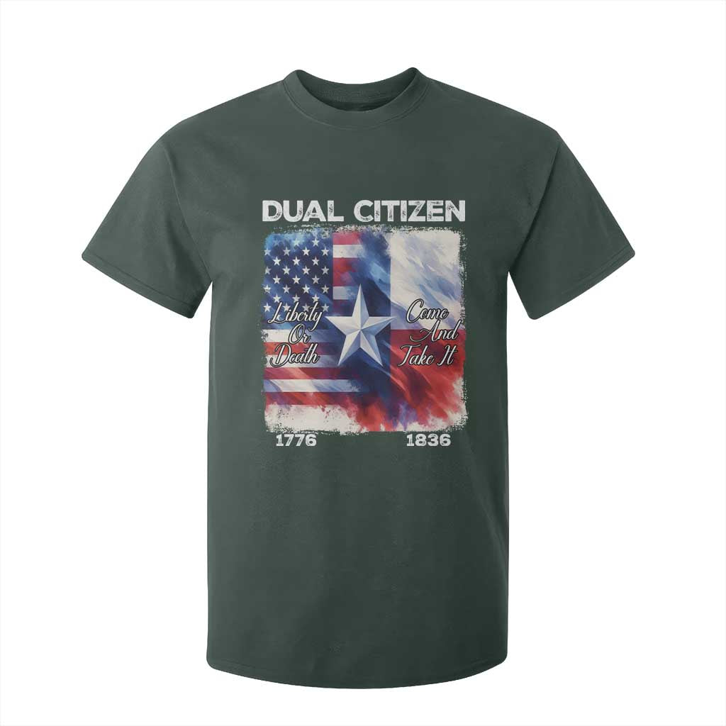 Proud American Texan T Shirt For Kid Dual Citizen Liberty Or Death Come And Take It TS11 Dark Forest Green Print Your Wear