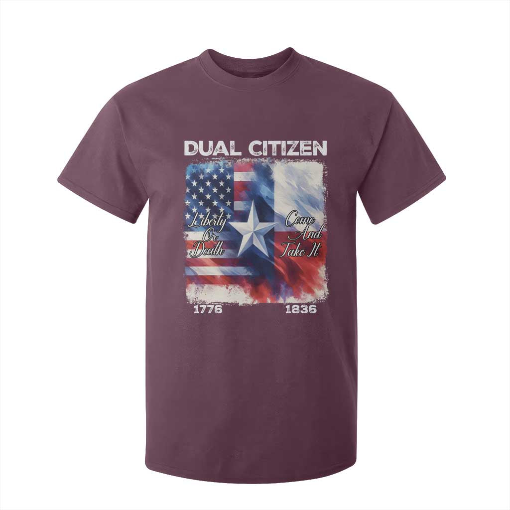 Proud American Texan T Shirt For Kid Dual Citizen Liberty Or Death Come And Take It TS11 Maroon Print Your Wear
