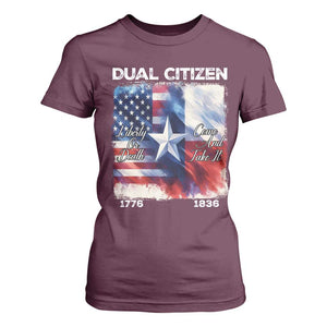 Proud American Texan T Shirt For Women Dual Citizen Liberty Or Death Come And Take It TS11 Maroon Print Your Wear