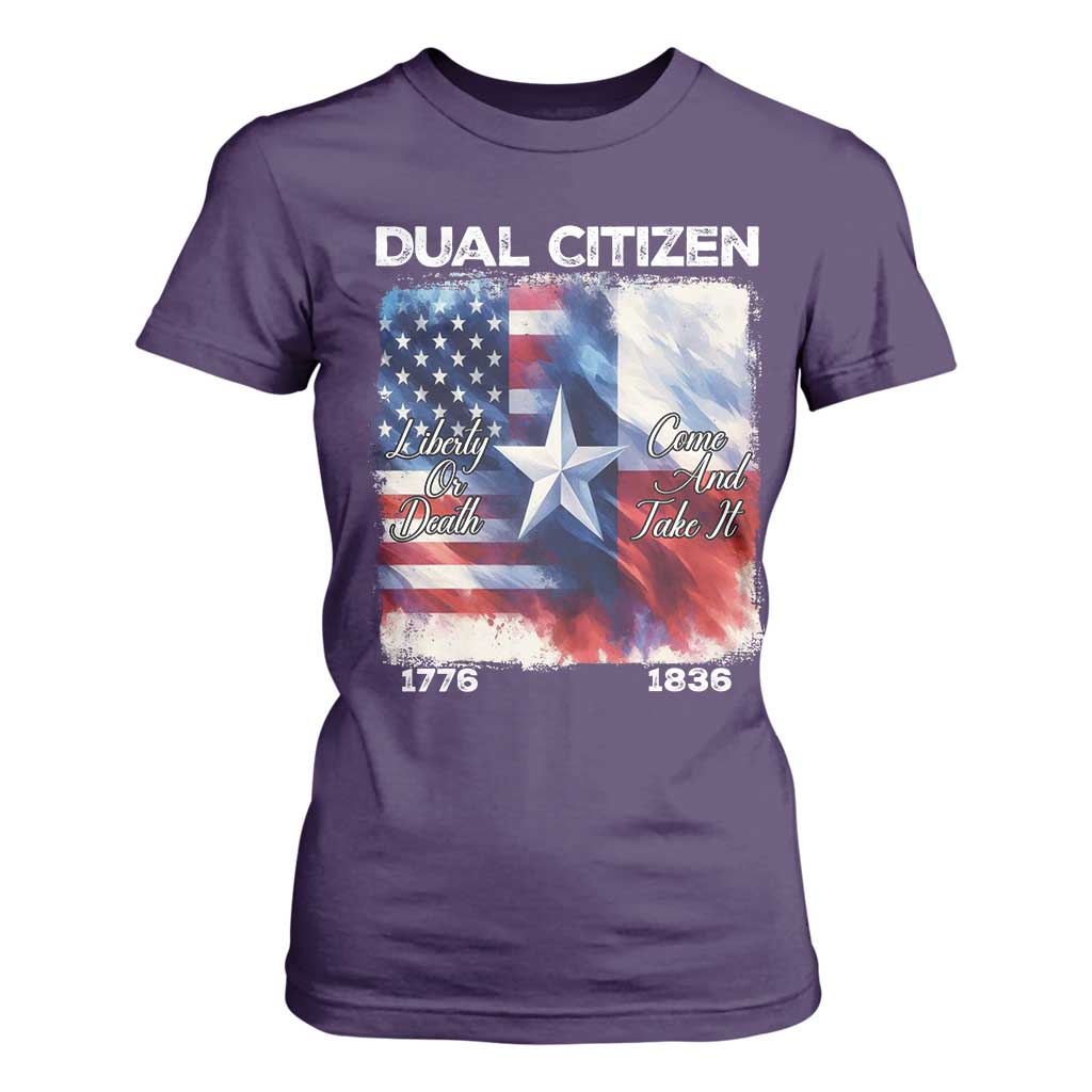 Proud American Texan T Shirt For Women Dual Citizen Liberty Or Death Come And Take It TS11 Purple Print Your Wear
