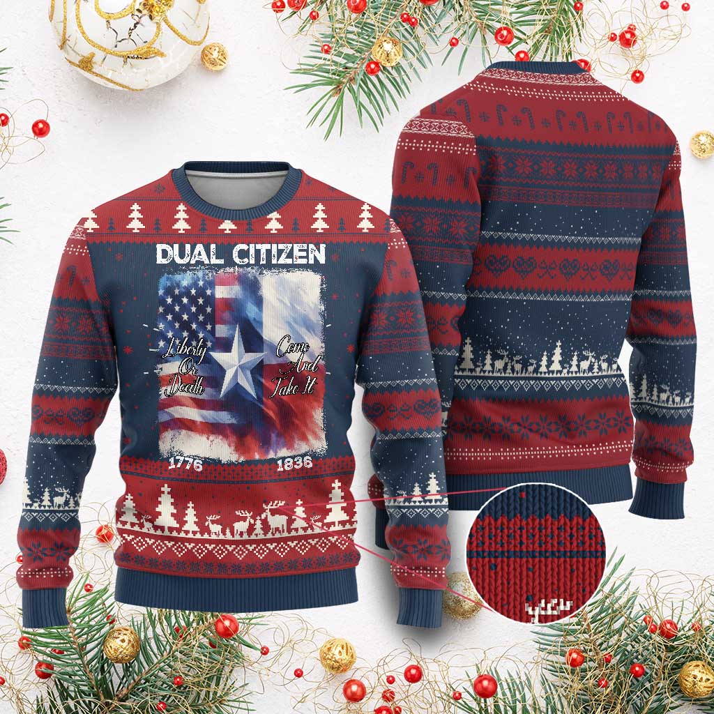 Proud American Texan Knit Sweatshirt Dual Citizen Liberty Or Death Come And Take It TS11 Burgundy Print Your Wear
