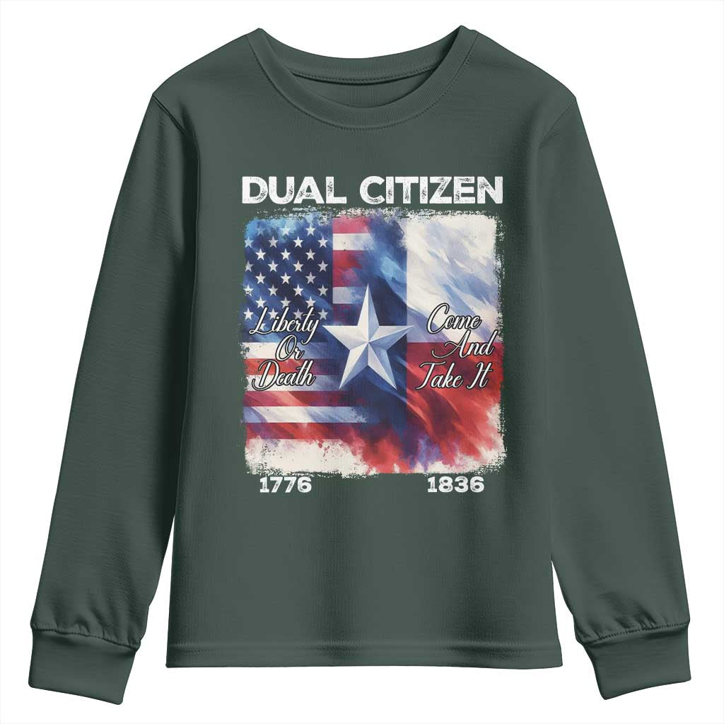 Proud American Texan Youth Sweatshirt Dual Citizen Liberty Or Death Come And Take It TS11 Dark Forest Green Print Your Wear