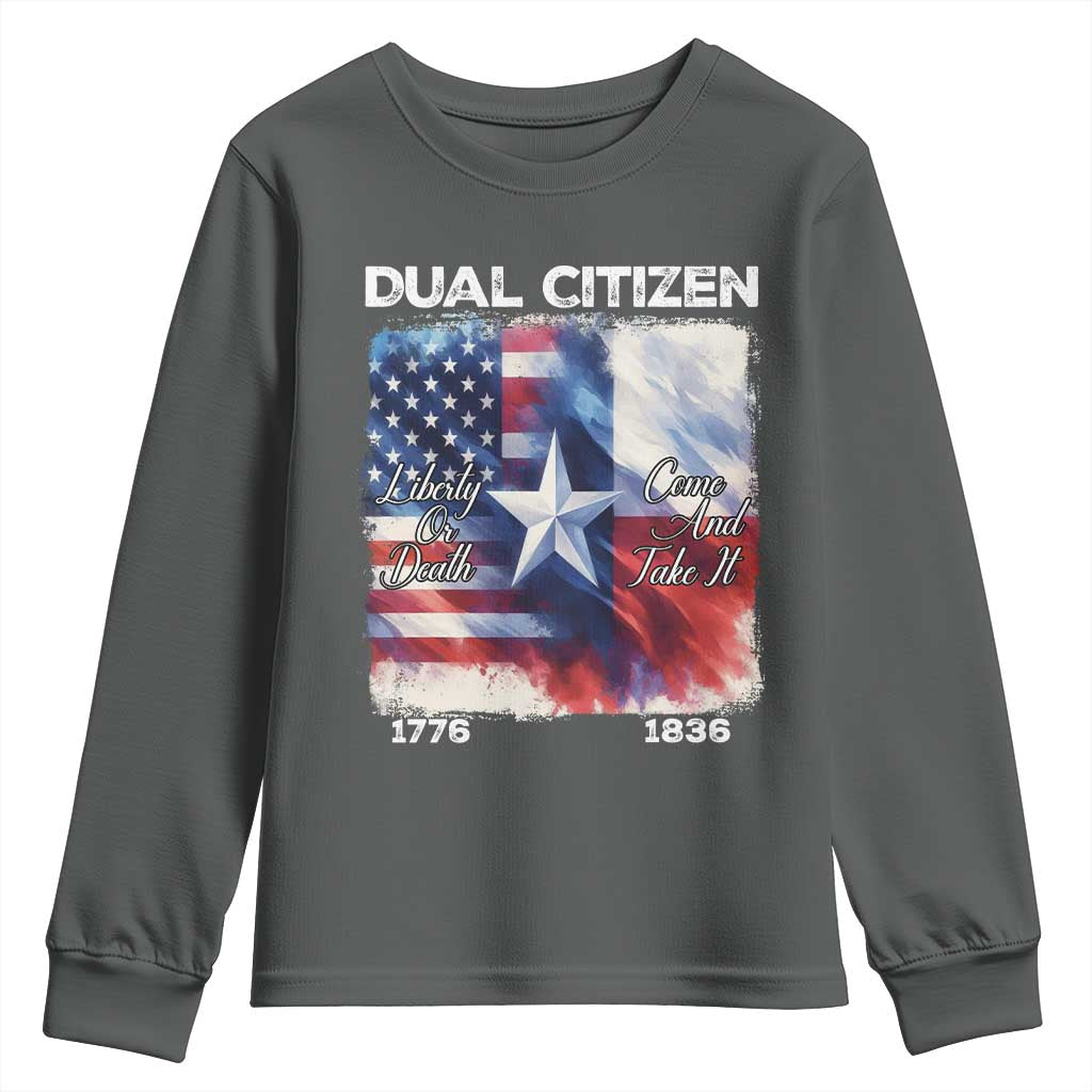 Proud American Texan Youth Sweatshirt Dual Citizen Liberty Or Death Come And Take It TS11 Dark Heather Print Your Wear