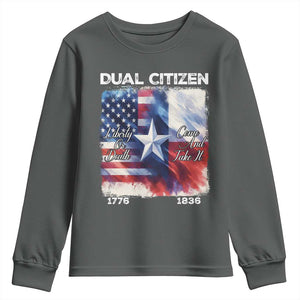 Proud American Texan Youth Sweatshirt Dual Citizen Liberty Or Death Come And Take It TS11 Dark Heather Print Your Wear
