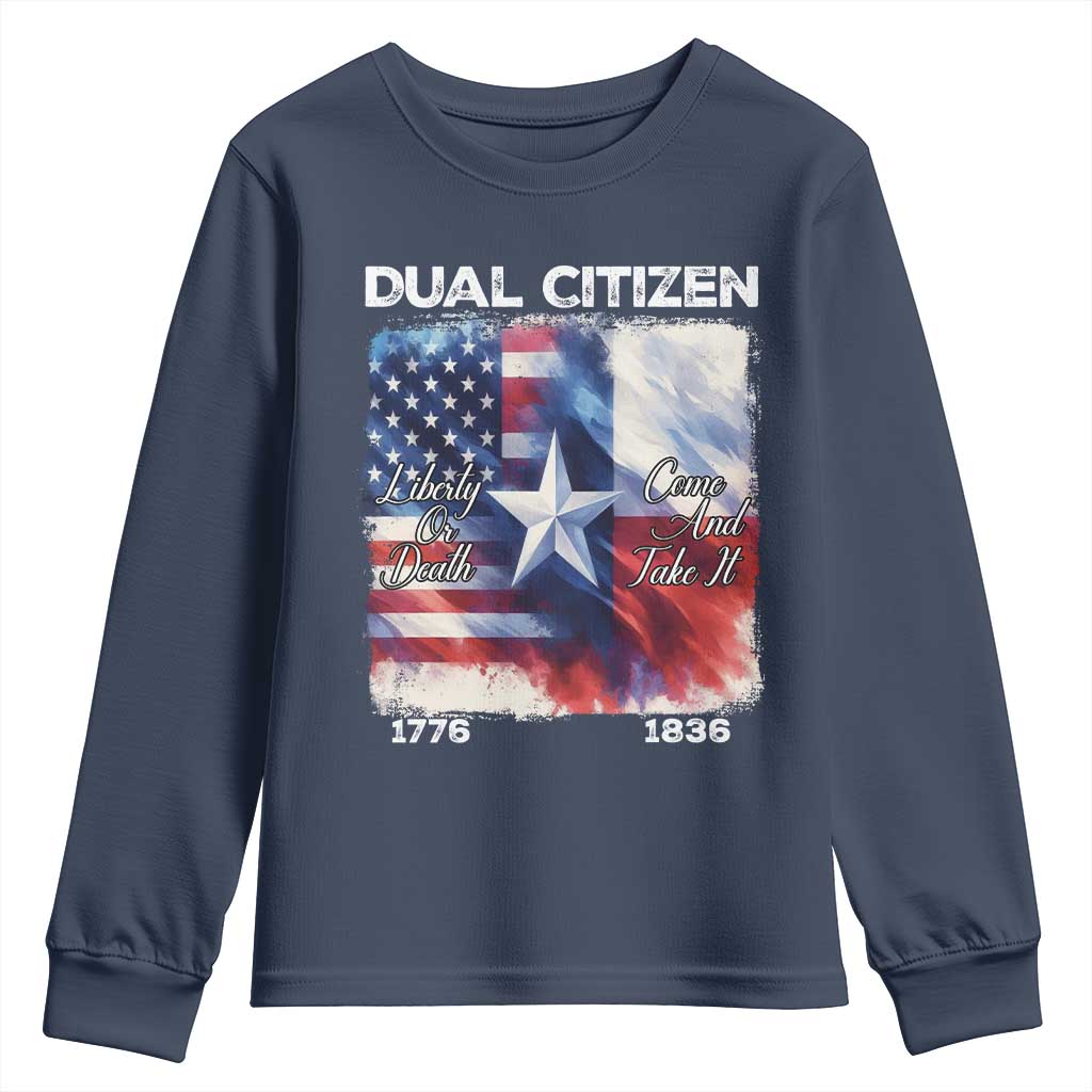 Proud American Texan Youth Sweatshirt Dual Citizen Liberty Or Death Come And Take It TS11 Navy Print Your Wear