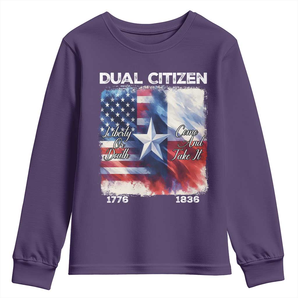 Proud American Texan Youth Sweatshirt Dual Citizen Liberty Or Death Come And Take It TS11 Purple Print Your Wear