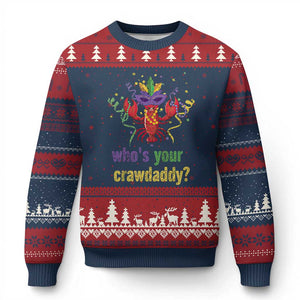 Funny Who's Your Crawdaddy Ugly Christmas Sweater Crawfish Beads Mardi Gras TS11 Navy Red Print Your Wear