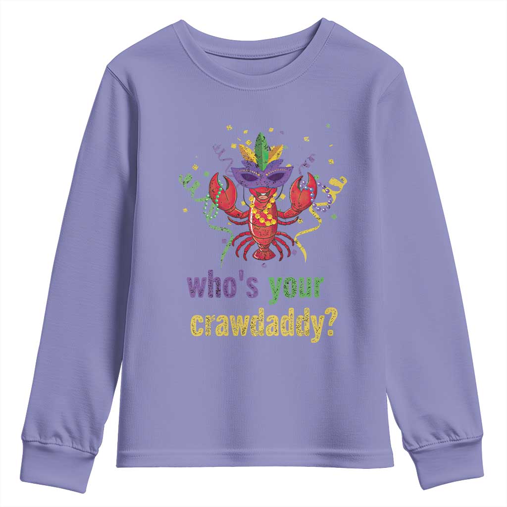 Funny Who's Your Crawdaddy Youth Sweatshirt Crawfish Beads Mardi Gras TS11 Violet Print Your Wear