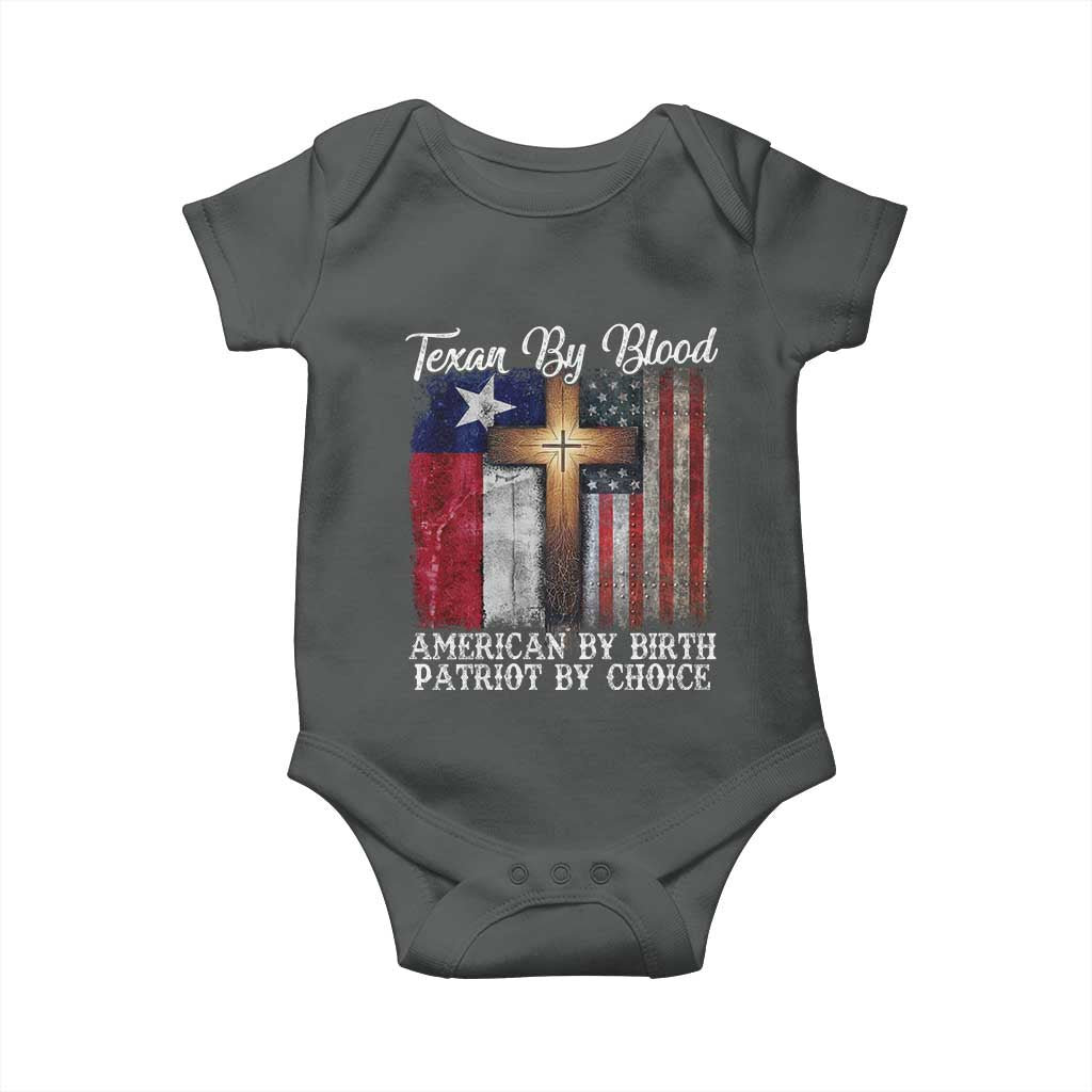 Proud American Texan Jesus Baby Onesie Texan By Blood American By Birth Patriot By Choice Cross TS11 Dark Heather Print Your Wear