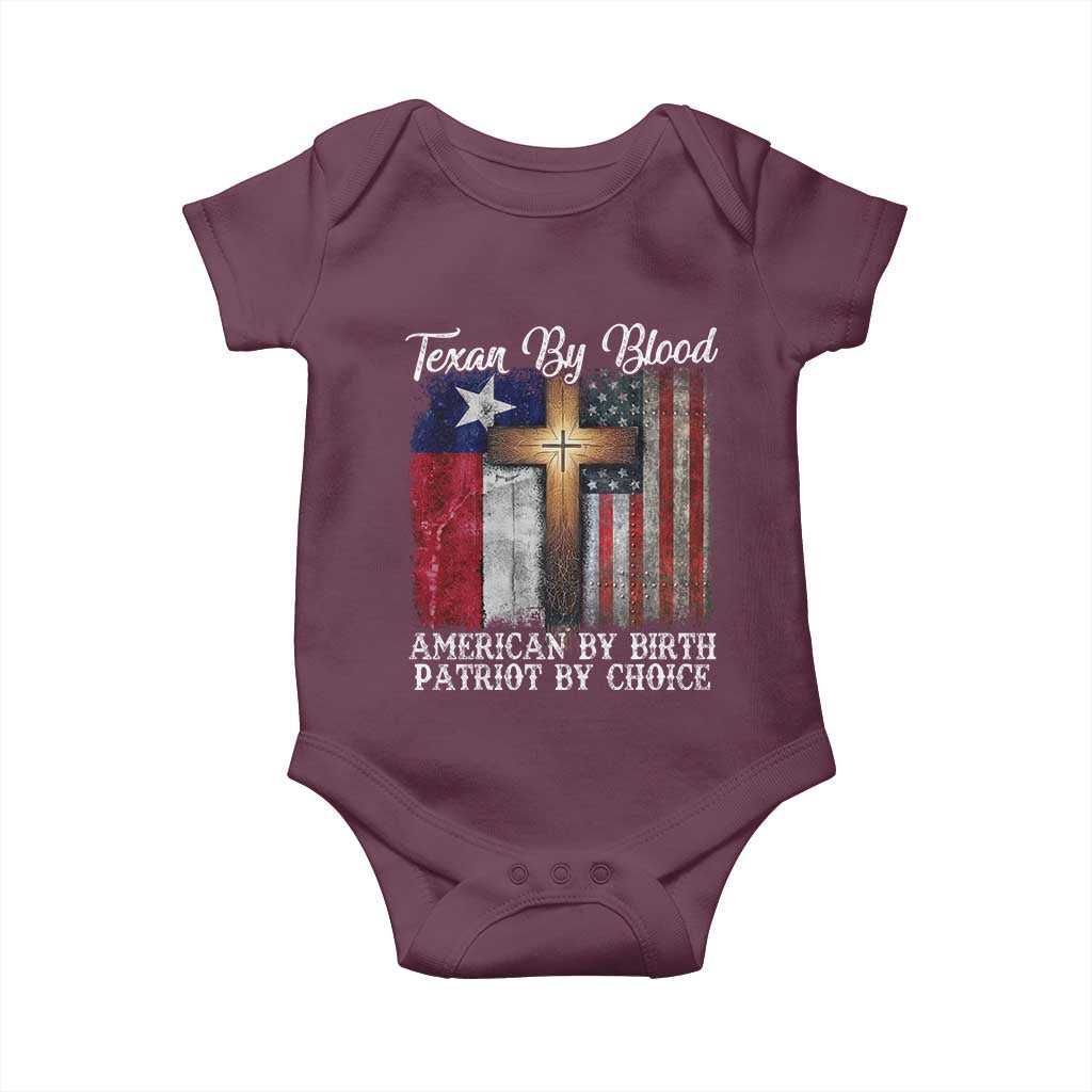 Proud American Texan Jesus Baby Onesie Texan By Blood American By Birth Patriot By Choice Cross TS11 Maroon Print Your Wear