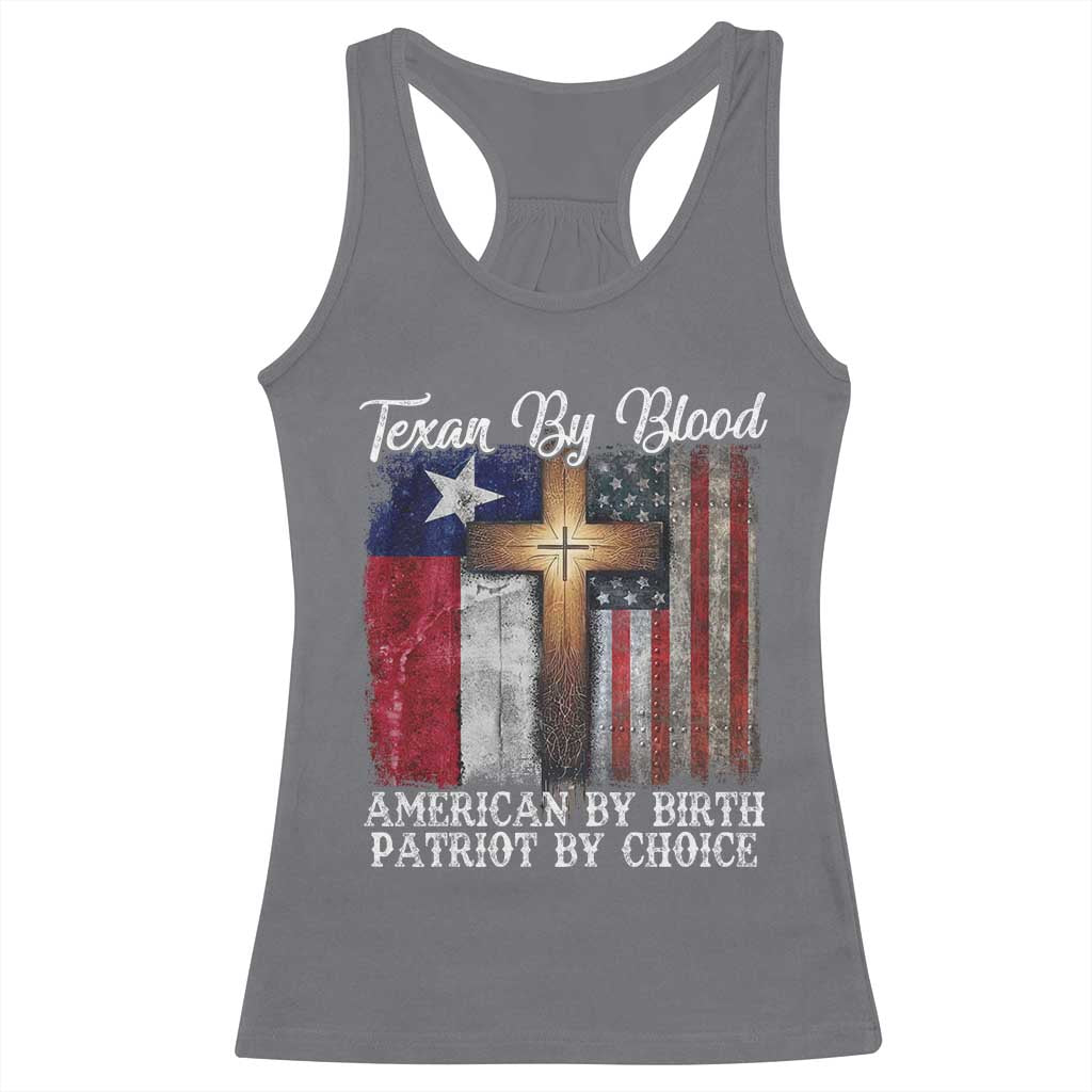 Proud American Texan Jesus Racerback Tank Top Texan By Blood American By Birth Patriot By Choice Cross TS11 Charcoal Print Your Wear