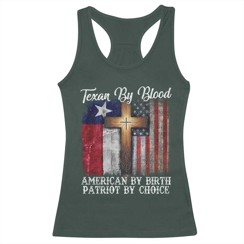Proud American Texan Jesus Racerback Tank Top Texan By Blood American By Birth Patriot By Choice Cross TS11 Dark Forest Green Print Your Wear