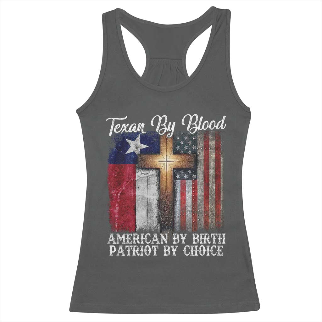 Proud American Texan Jesus Racerback Tank Top Texan By Blood American By Birth Patriot By Choice Cross TS11 Dark Heather Print Your Wear