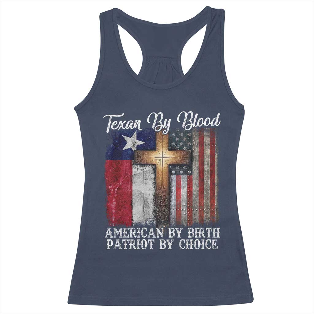 Proud American Texan Jesus Racerback Tank Top Texan By Blood American By Birth Patriot By Choice Cross TS11 Navy Print Your Wear