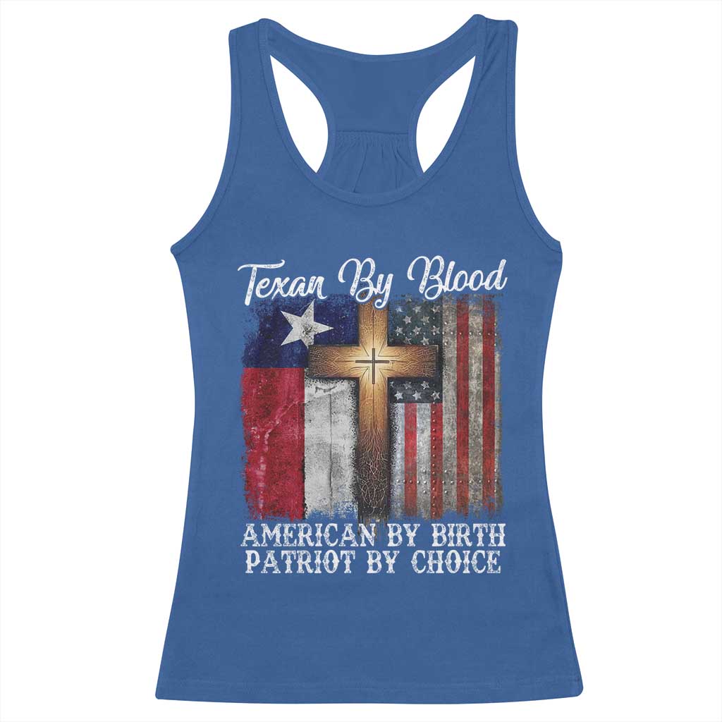 Proud American Texan Jesus Racerback Tank Top Texan By Blood American By Birth Patriot By Choice Cross TS11 Royal Blue Print Your Wear