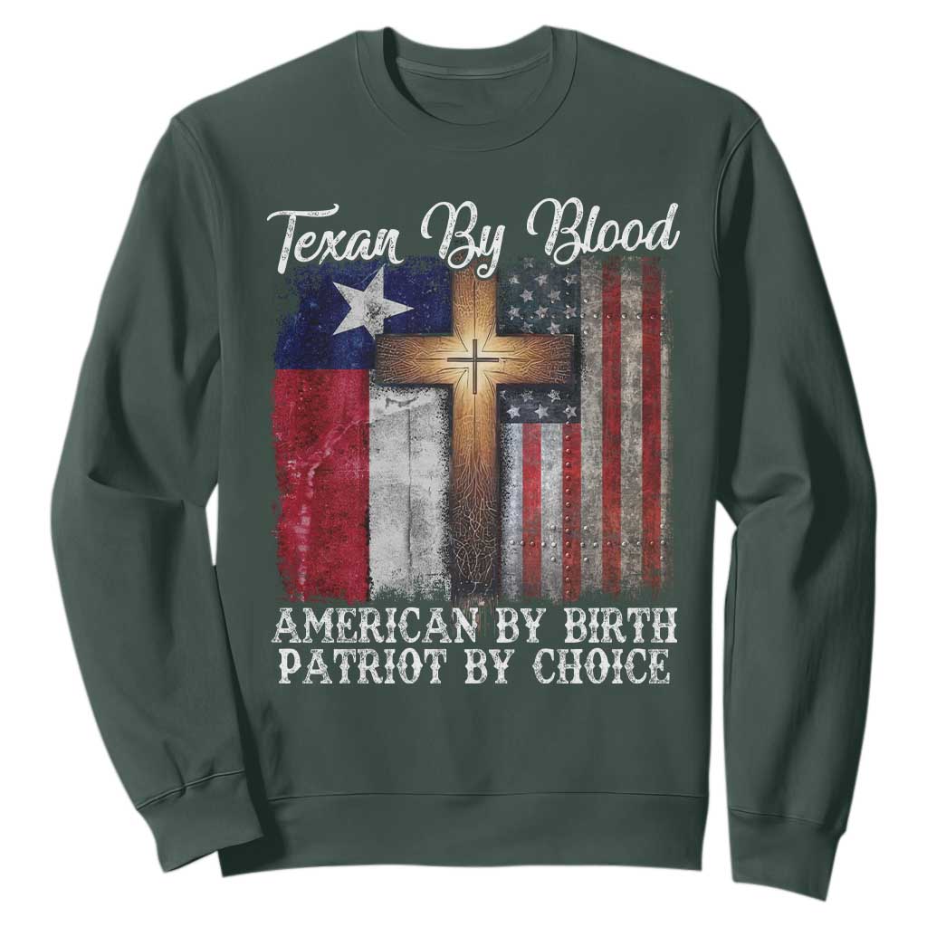 Proud American Texan Jesus Sweatshirt Texan By Blood American By Birth Patriot By Choice Cross TS11 Dark Forest Green Print Your Wear