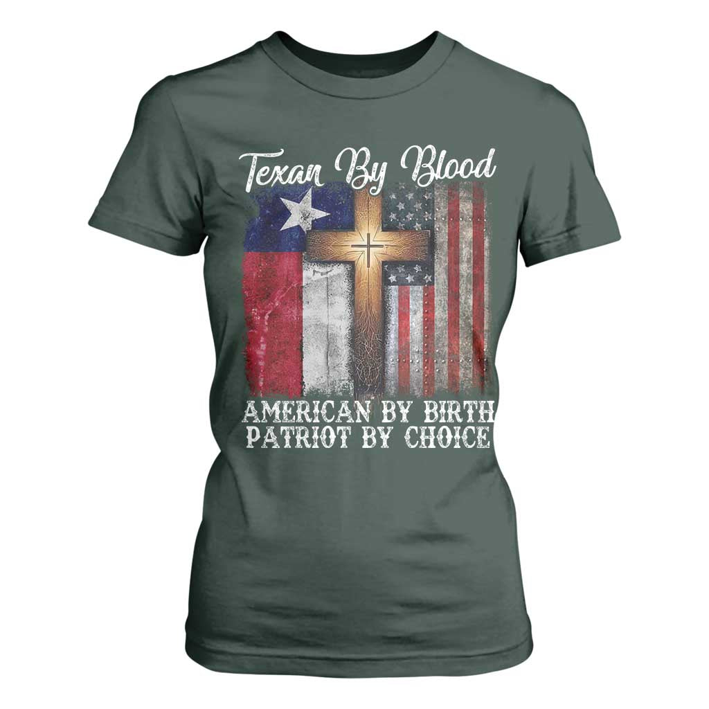 Proud American Texan Jesus T Shirt For Women Texan By Blood American By Birth Patriot By Choice Cross TS11 Dark Forest Green Print Your Wear
